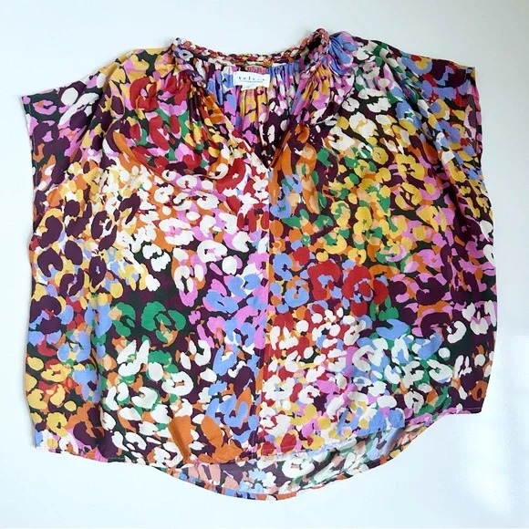 Velvet by Graham & Spencer | Women’s Red Purple Colorful Boxy Blouse Size M - Picture 4 of 7